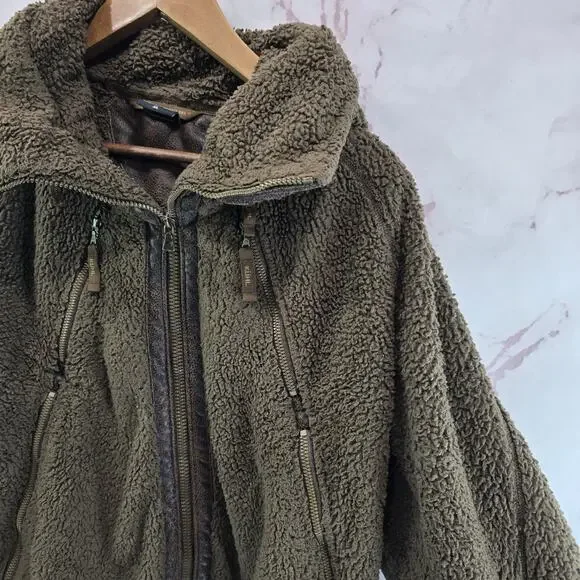 Kuhl Jacket Women XL Brown Fleece Full Zip Teddy Sherpa Hooded Flight Pit Zips - Picture 10 of 11